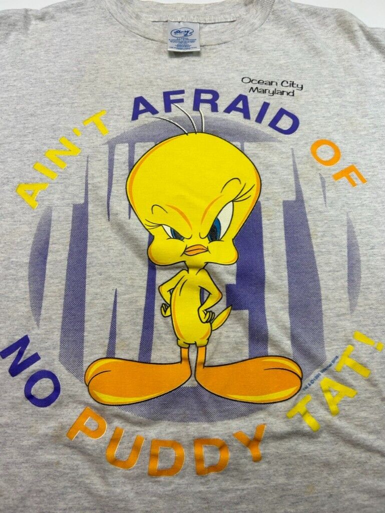 Vintage 1996 Looney Tunes Tweety Aint Afraid Of No Puddy Tat T-Shirt Size XL 90s