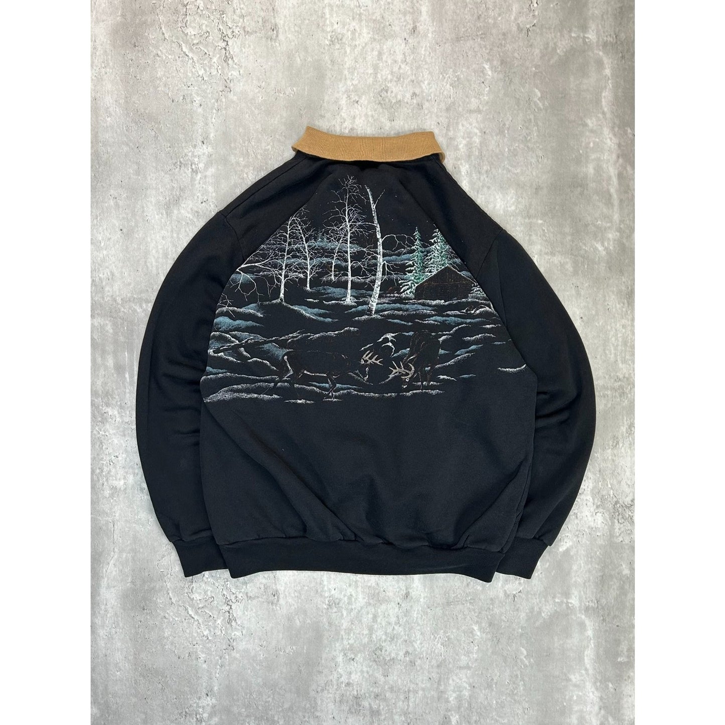 Vintage 90s Deer Nature All Over Print Collared Animal Sweatshirt Size Large