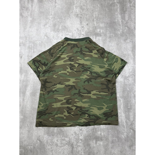Vintage 1990s Woodland Camo Military T-Shirt Size XL