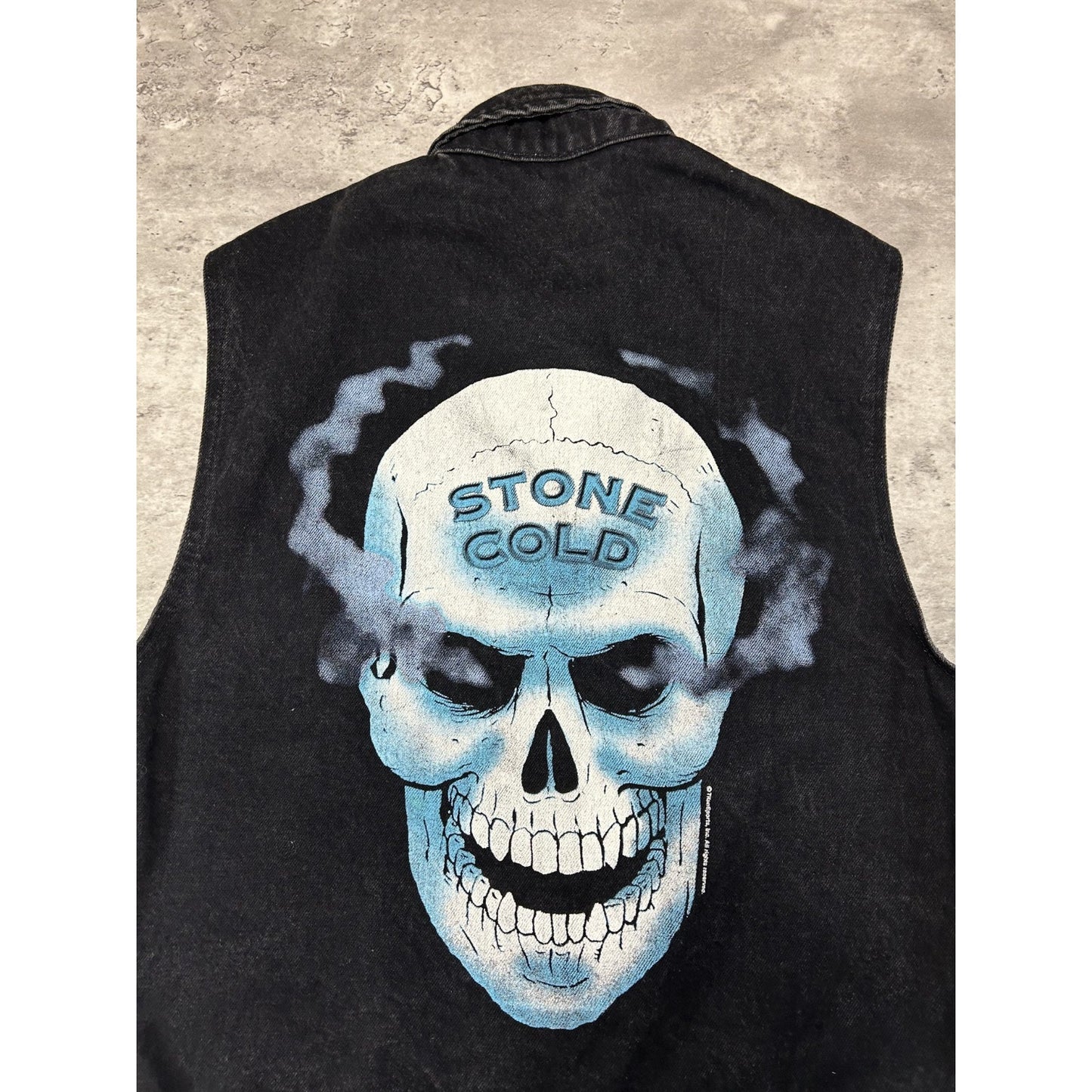 Vintage 90s WWF Stone Cold Steve Austin Sleeveless Denim Jacket Size Medium
