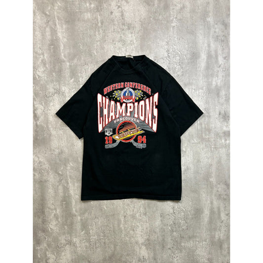 Vintage 1994 Vancouver Canucks NHL Western Conference Champs T-Shirt Size Large