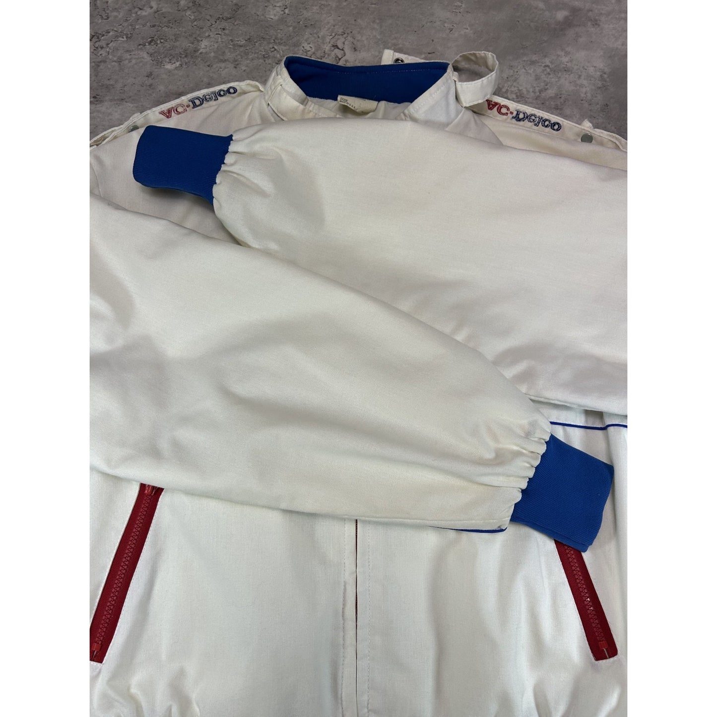 Vintage 80s Al-Delco Embroidered Logo Full Zip Racing Bomber Jacket Size Large