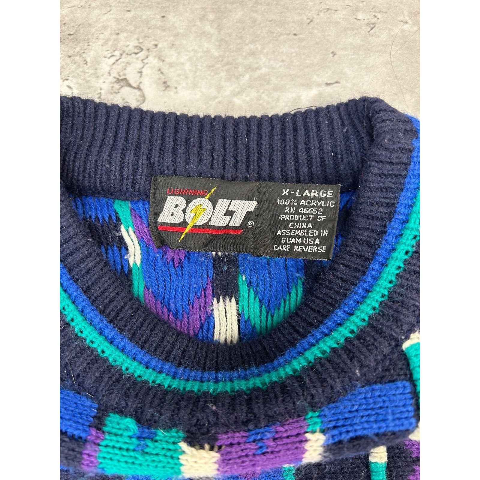 Vintage 90s Geometric Striped Print Pullover Knit Sweater Size XL