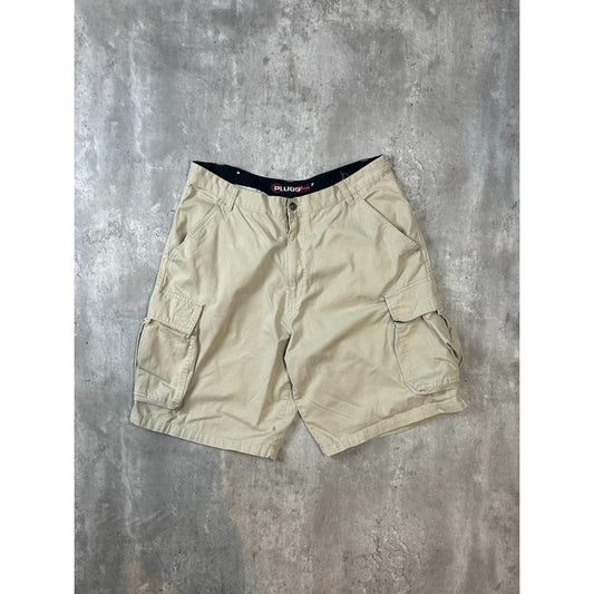 Vintage Y2K Plugg Skate Style Multi Pocket Cargo Shorts Size 36 Beige