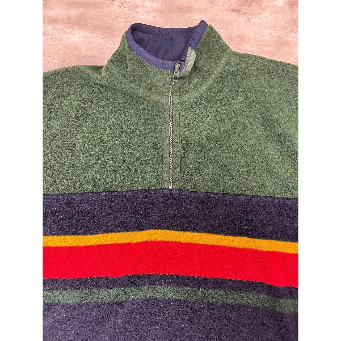 Vintage Trader Bay Striped 3/4 Zip Fleece Sweatshirt Size Large