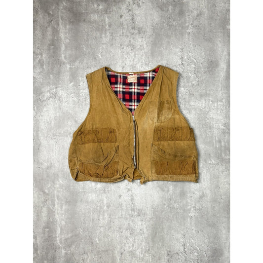 Vintage 1950s Woodsman Canvas 1/2 Plaid Lined Hunting Vest Size Large