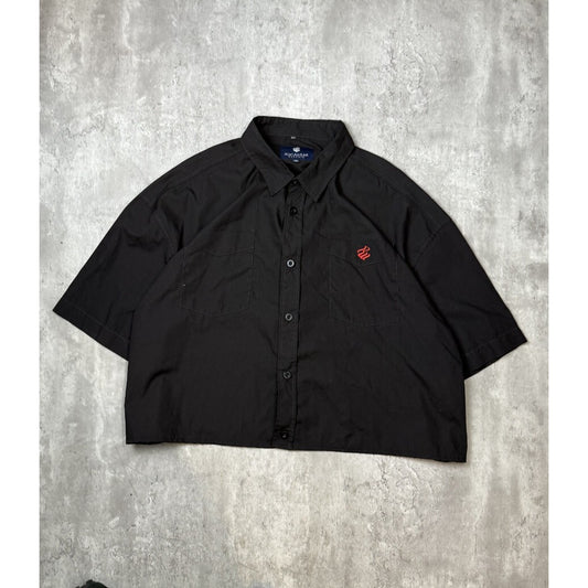 Vintage Y2K Rocawear Graphic Reworked Cropped Button Up Shirt Size 2XL Black