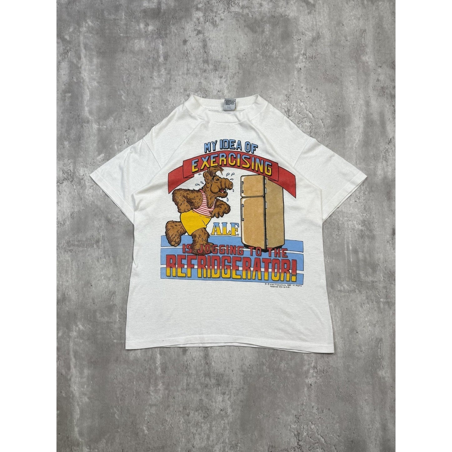 Vintage 1988 Alf My Idea Of Exercise Cartoon Character Graphic T-Shirt Sz Large