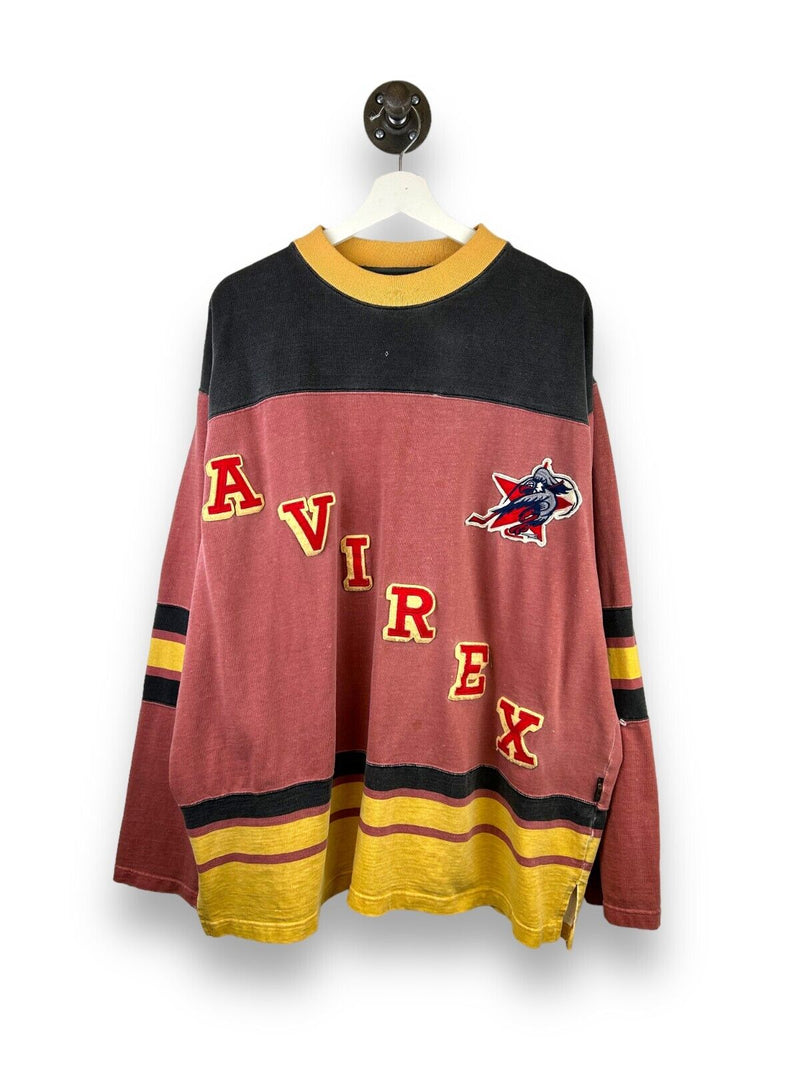 Vintage Avirex Sport Embroidered Spell Out Eagle Multi Color Hockey Jersey Sz XL