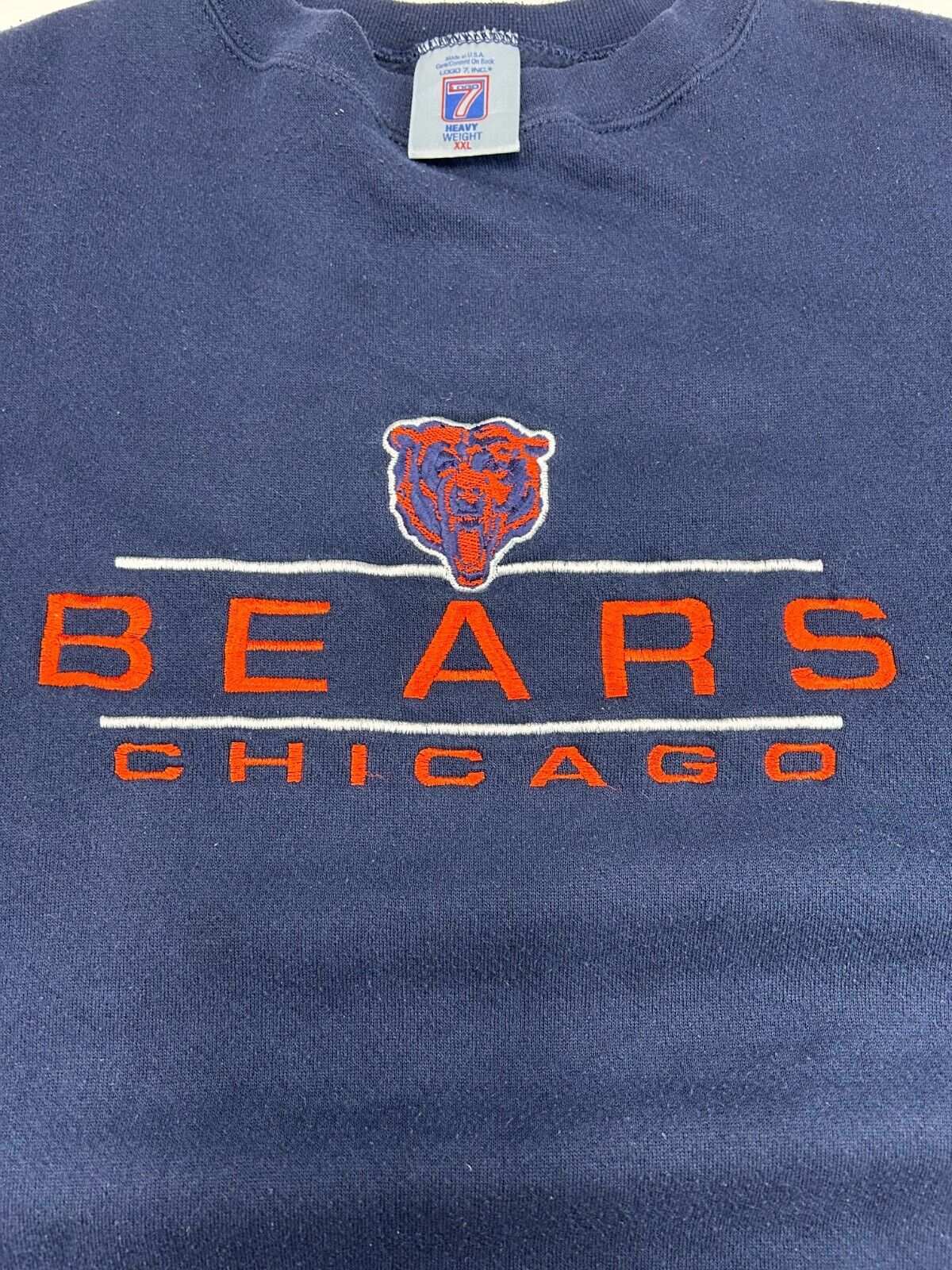 Vintage 90s Chicago Bears NFL Embroidered Logo Spellout Sweatshirt Size 2XL Blue