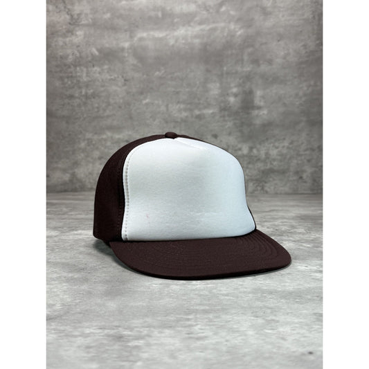 Vintage 80s/90s Classic Blank Foam Two Tone Snapback Hat OSFA White/Brown