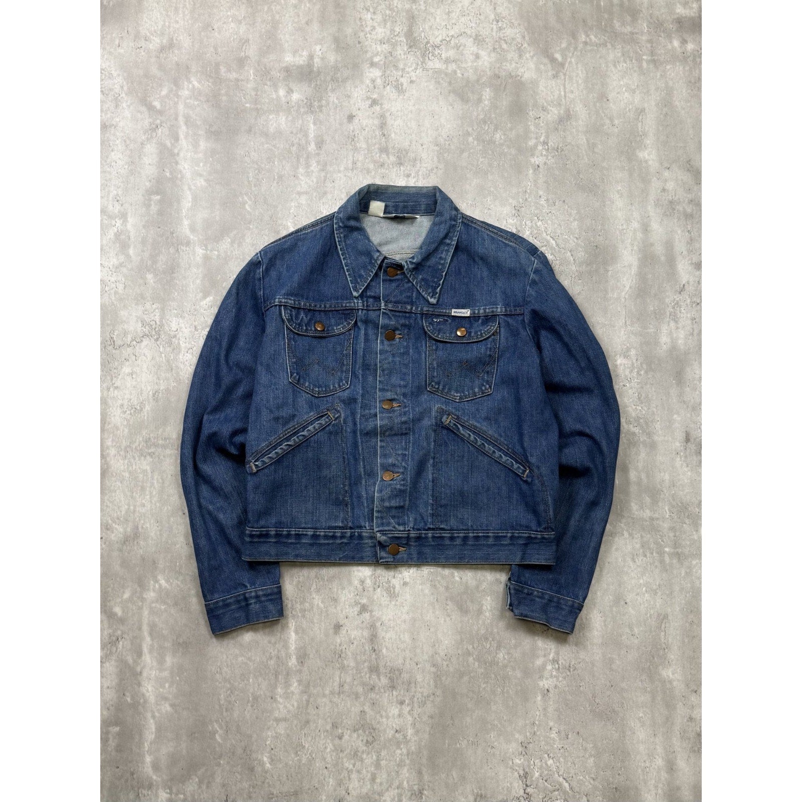 Vintage 1970s Wrangler Dark Wash Denim 4 Pocket Trucker Jacket Size Small