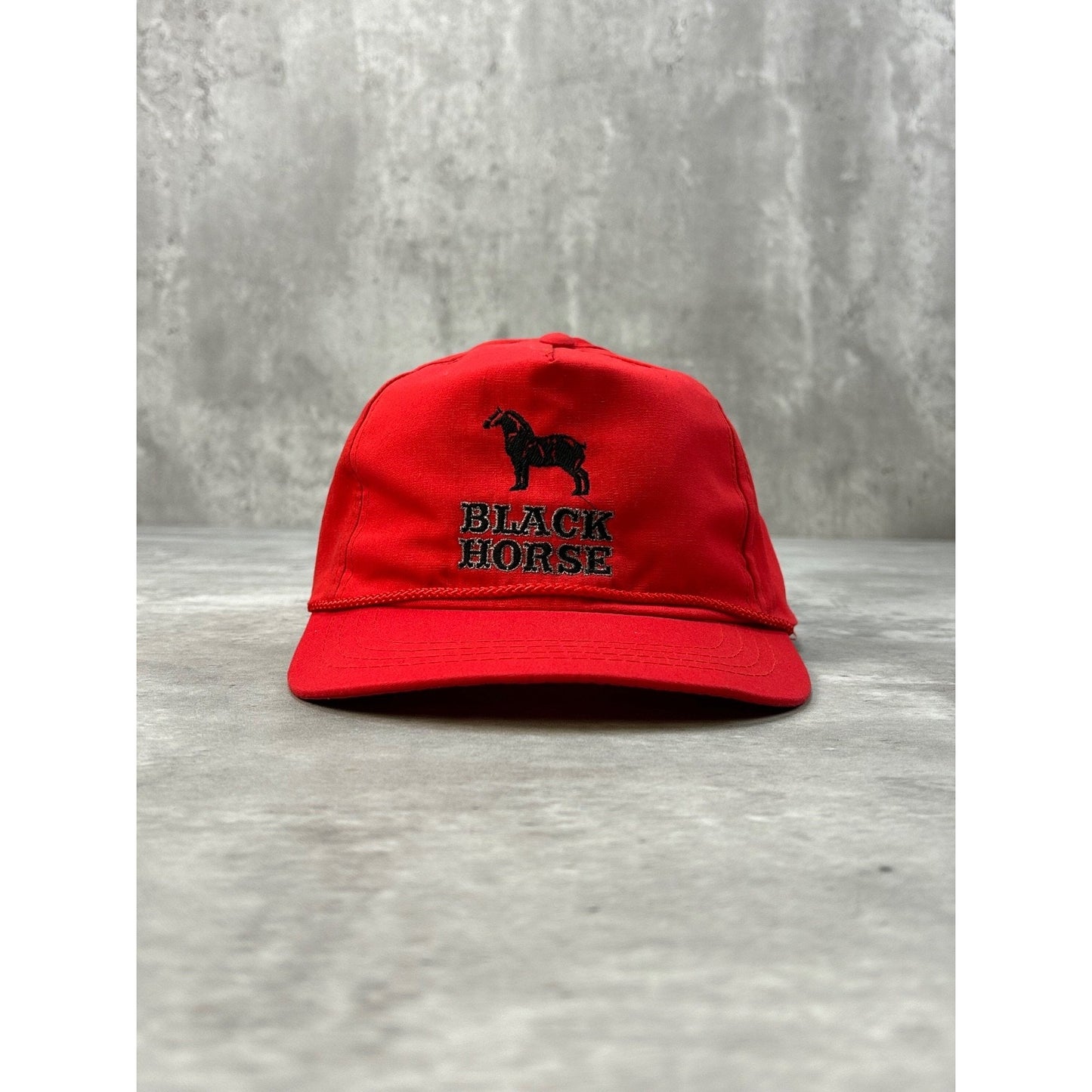 Vintage 90s Black Horse Embroidered Spellout Logo Snapback Hat OSFA