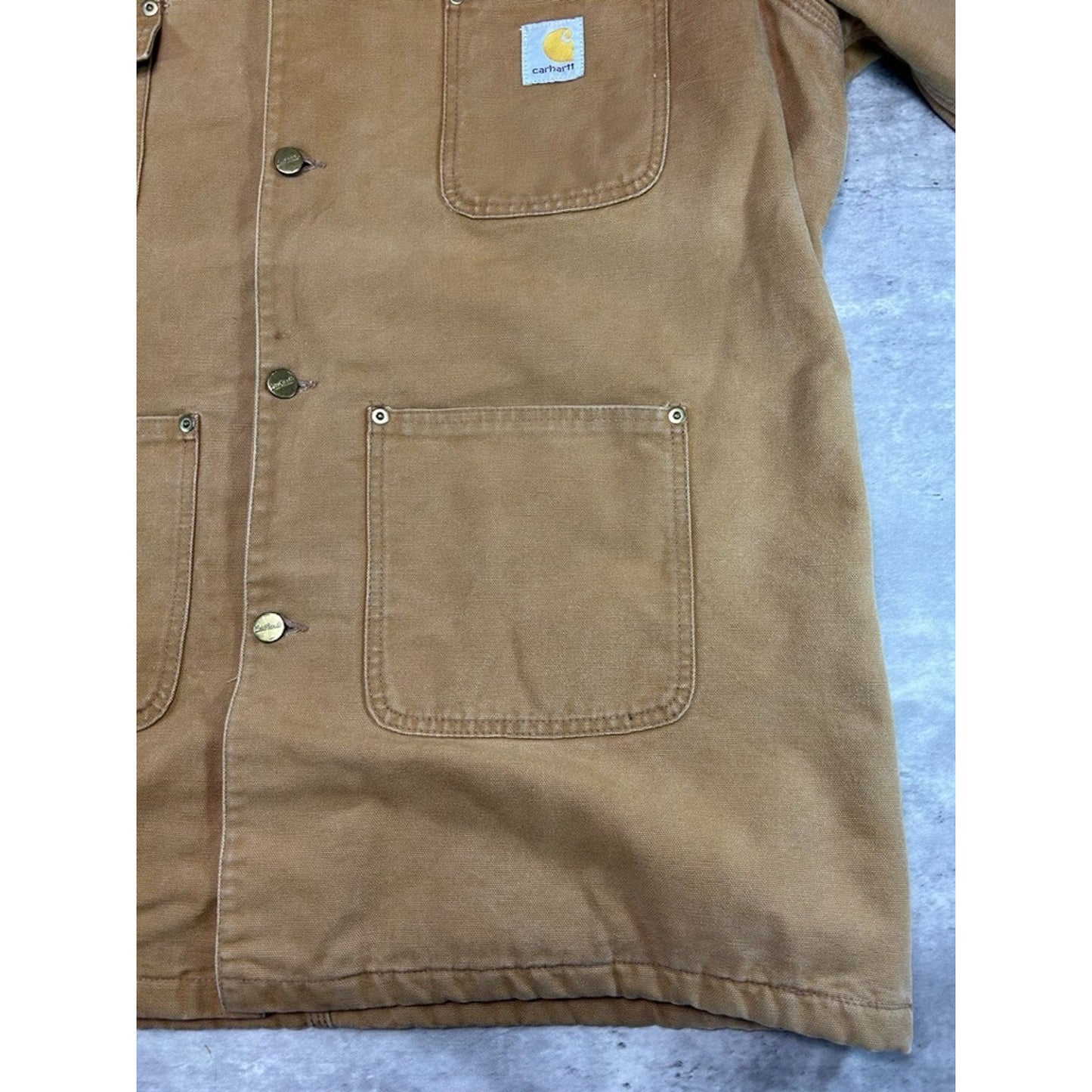 Vintage 90s Carhartt Blanket Lined Canvas Workwear Chore Jacket Size 44 Tall XL