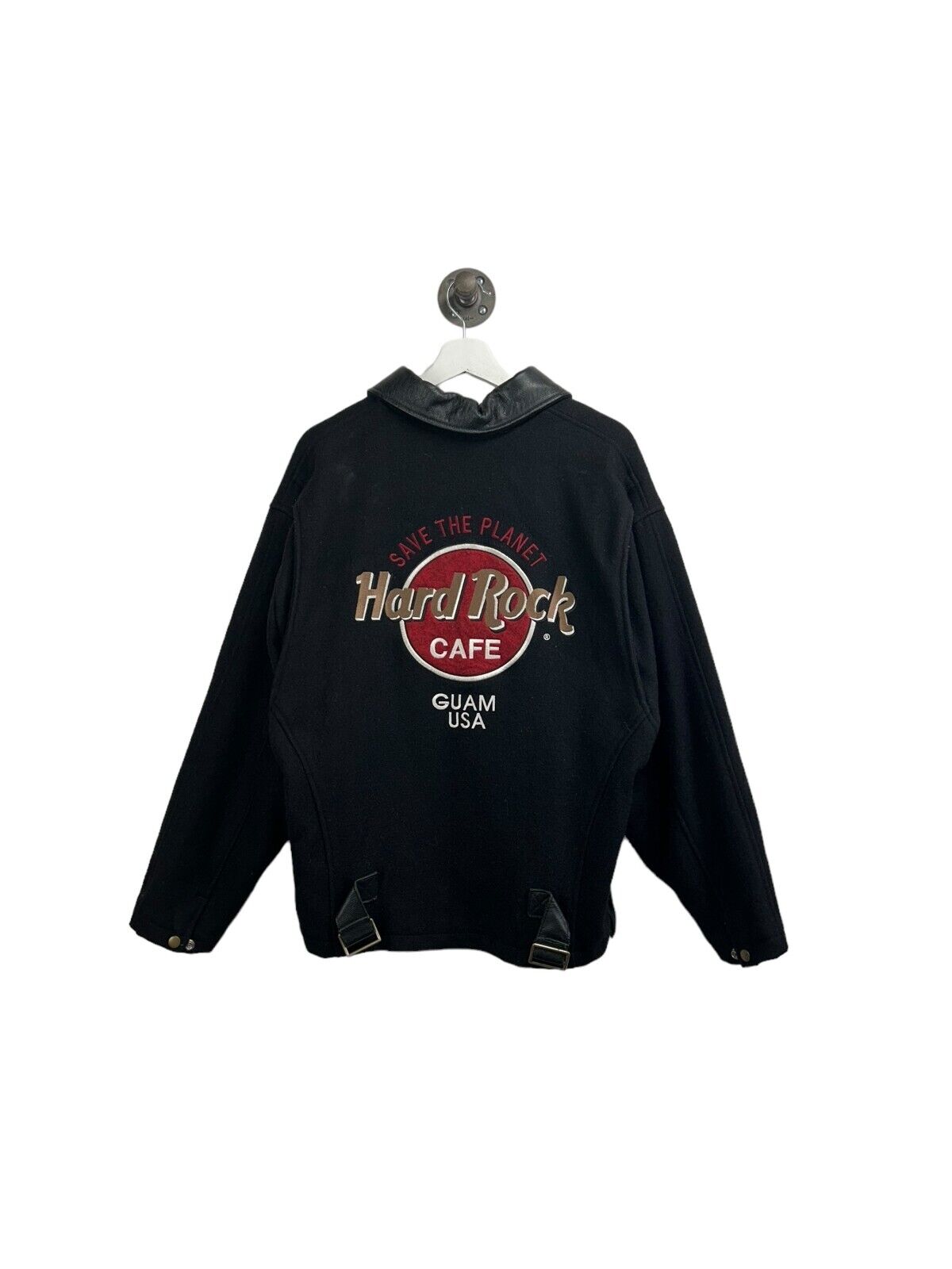 Vintage 90s Master Apparel Hard Rock Cafe Guam Full Zip Wool Jacket Size Large