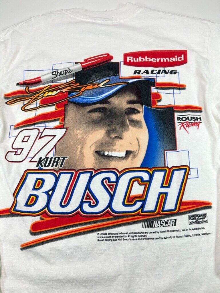 Vintage Kurt Busch #97 Roush Racing Nascar Graphic Long Sleeve T-Shirt Sz Medium