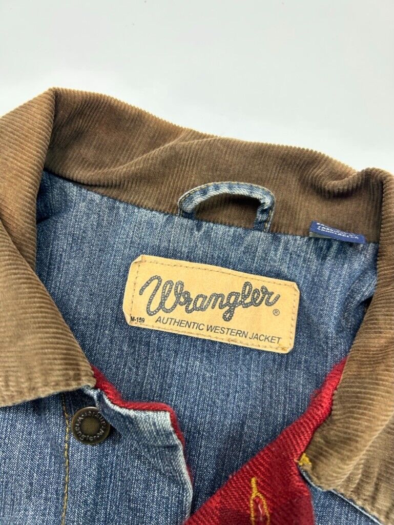 Vintage Wrangler Western Wear Dark Wash Denim Trucker Jacket Size Small Blue