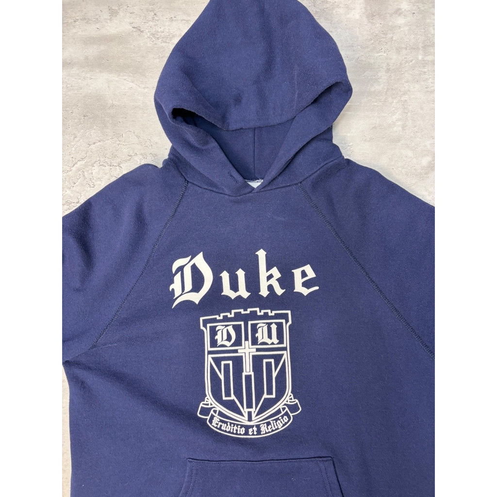 80s/90s Duke University Collegiate Crest Graphic Hooded Sweatshirt Size Large
