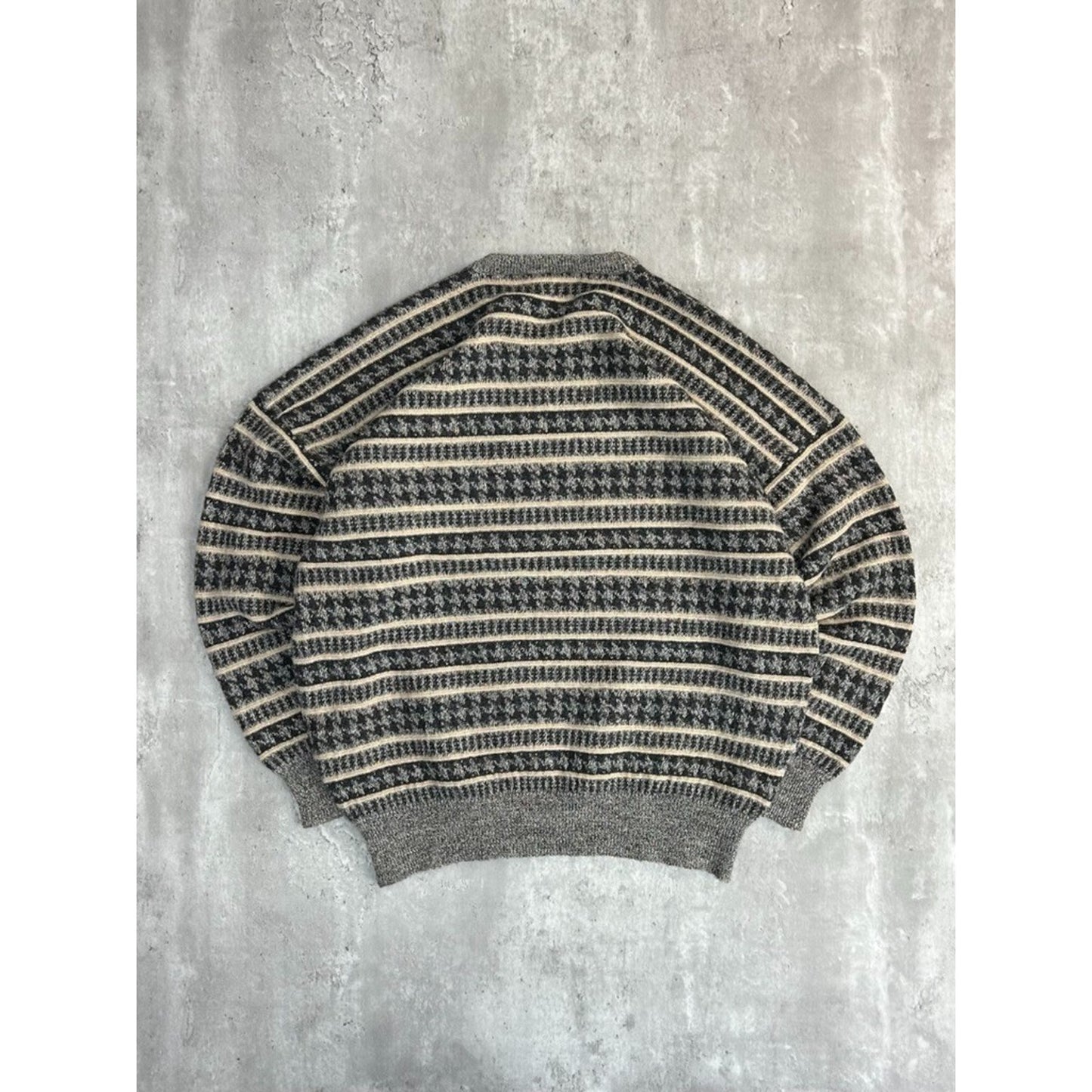 Vintage 80s/90s Abstract Print Pullover Ribbed Knit Sweater Size XL