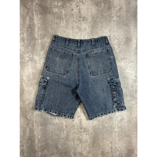 Vintage Distressed Wrangler Jeans Medium Wash Denim Cargo Shorts Size 34 Blue