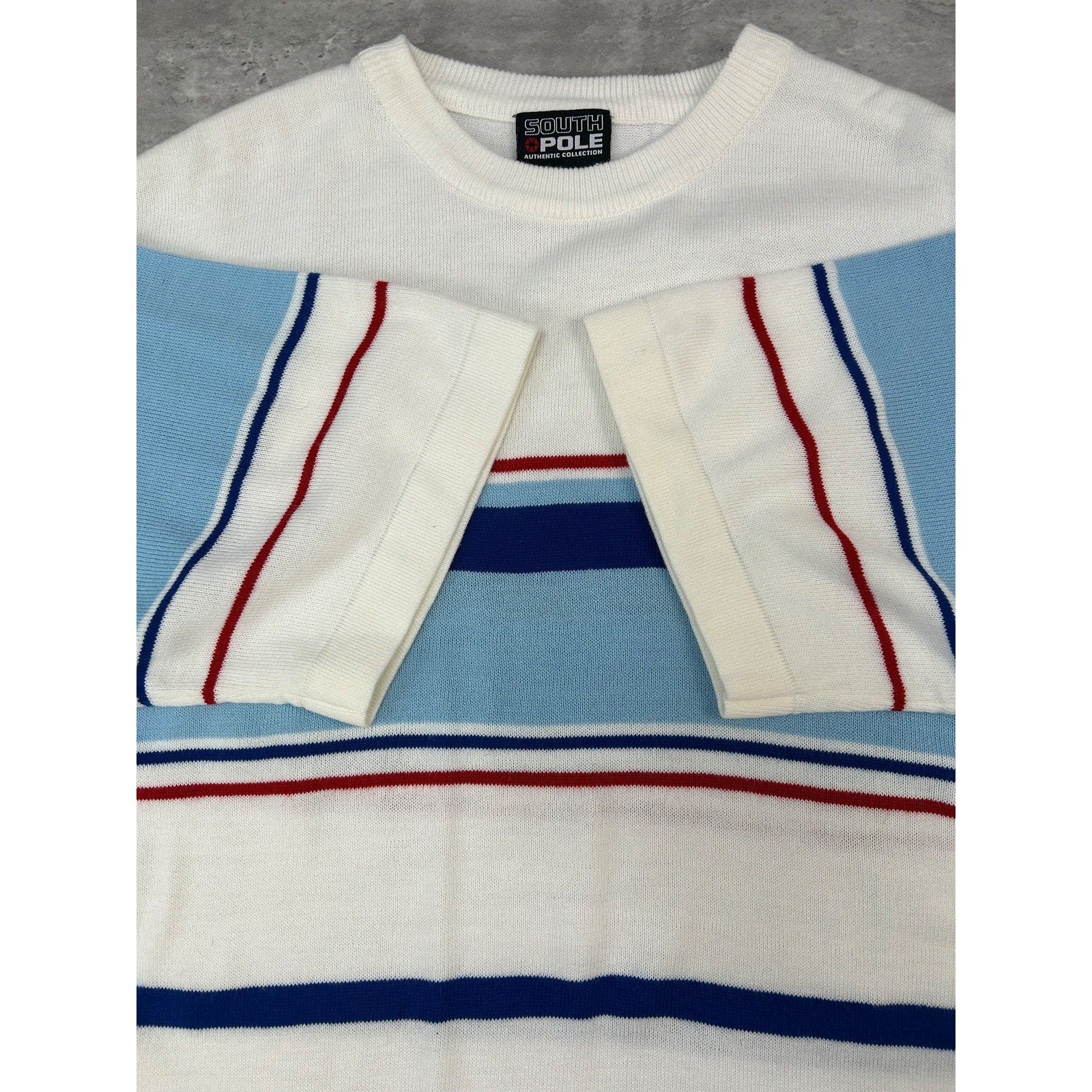 Vintage Y2K South Pole Striped Embroidered Logo Knit T-Shirt Size Large