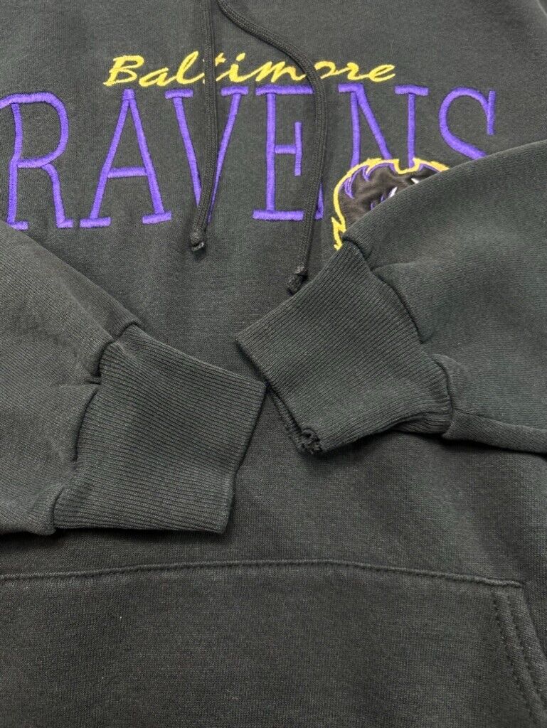 Vtg 90s Baltimore Ravens NFL Embroidered Spellout Hooded Sweatshirt Sz Medium