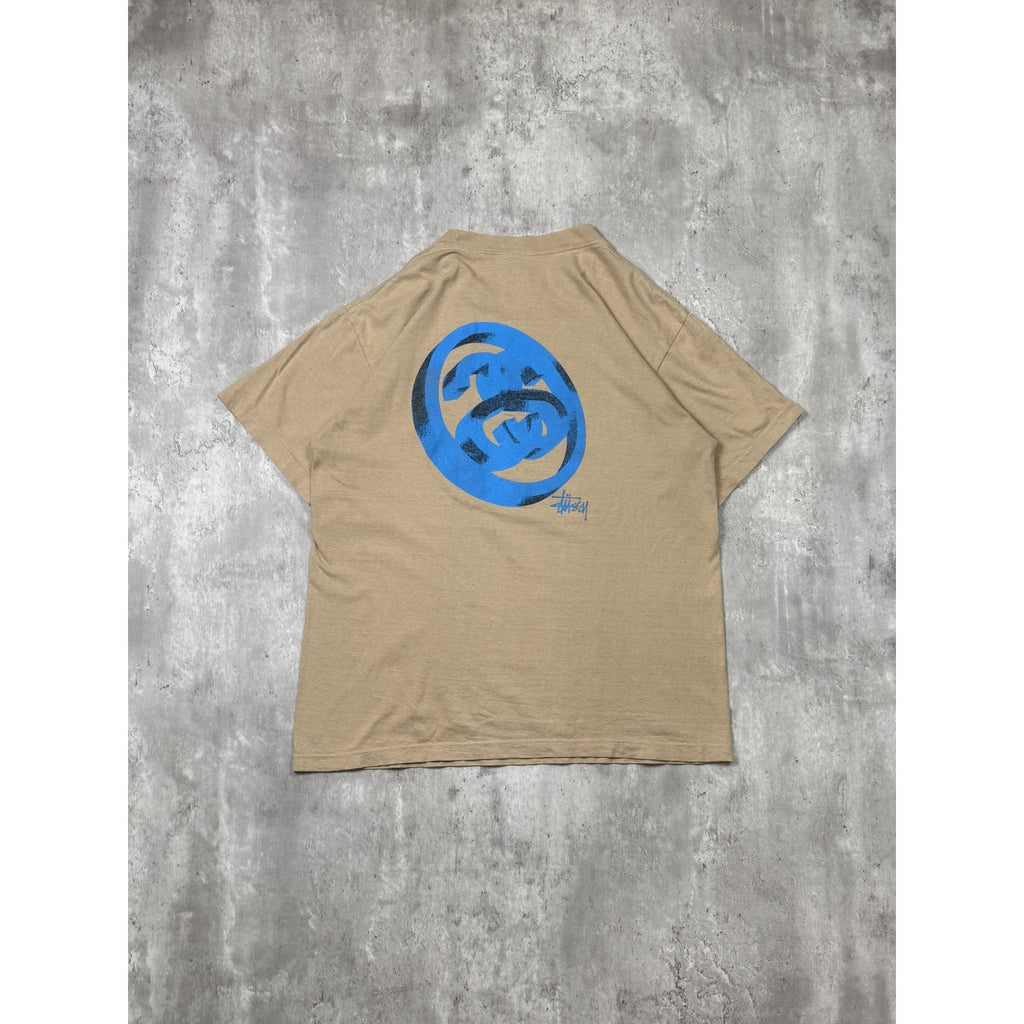 Vintage Stussy Earth Tone 3D Classic Logo Beige T-Shirt Size Large