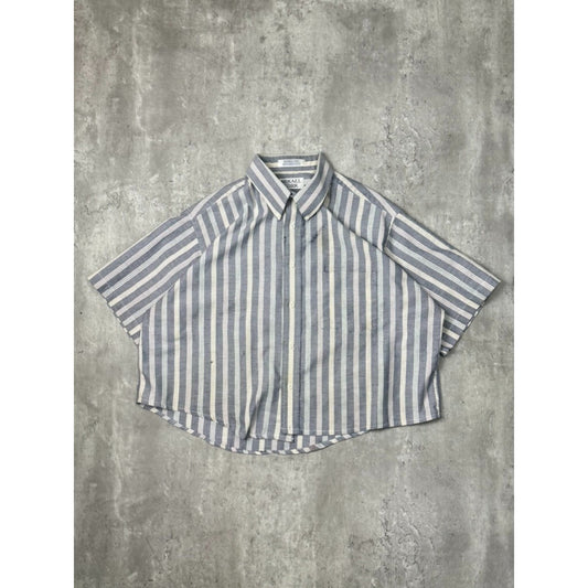 Vintage Mikael York Striped Short Sleeve Reworked Cropped Button Up Shirt Sz XL
