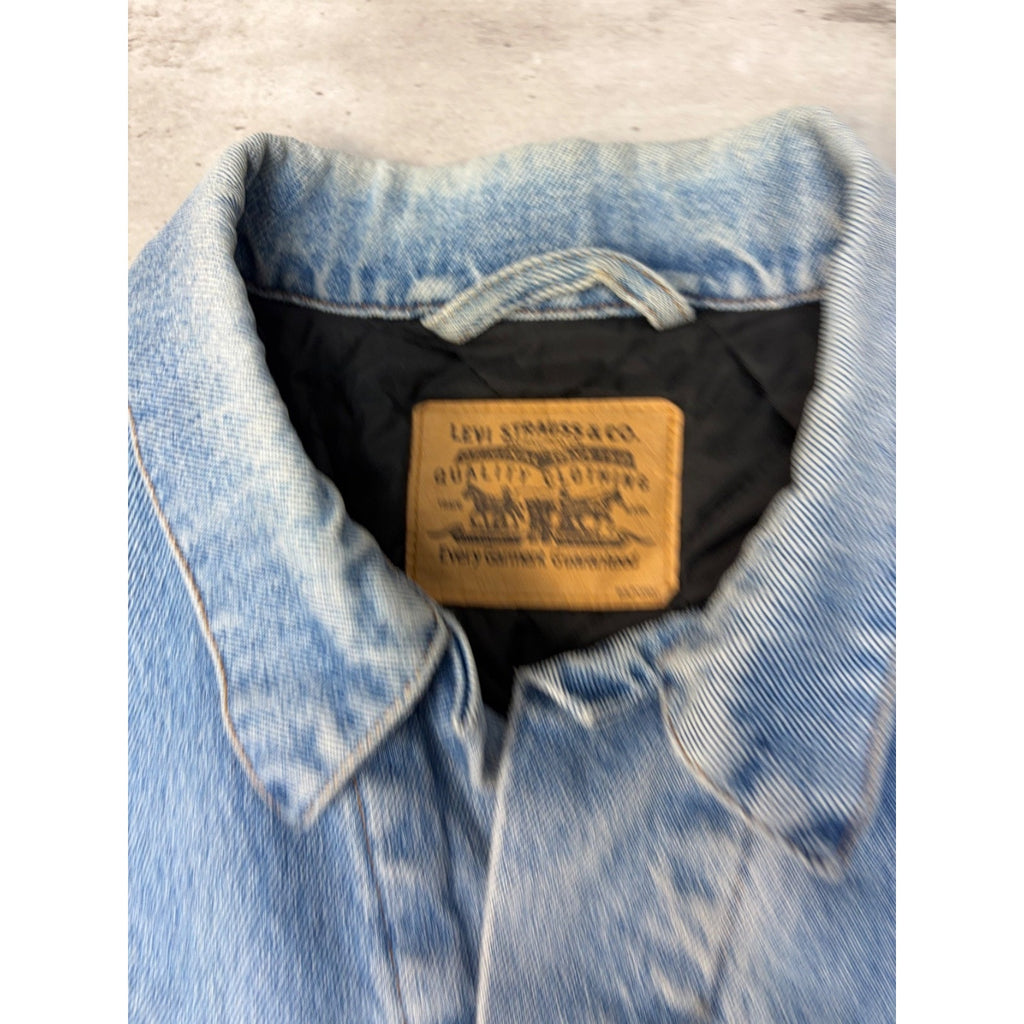 VTG 80s Levis Orange Tab Quilted Lined Medium Wash Denim Trucker Jacket Sz Large