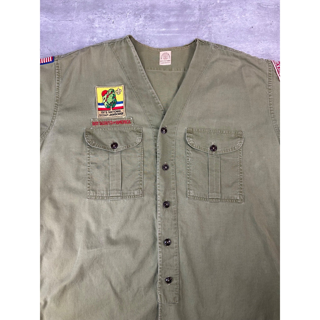 VTG 1950s Boy Scouts Sanforized National Scouts Patch Button Up Shirt Size XL