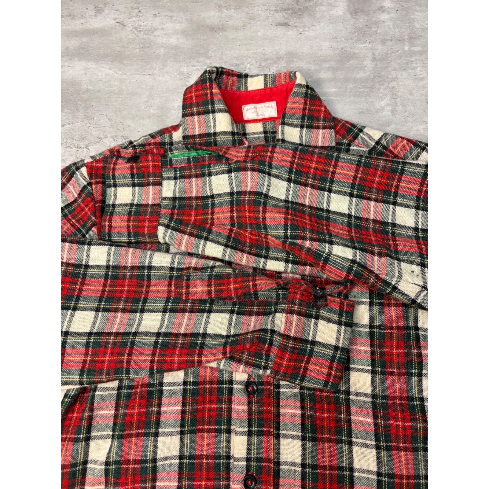 Vintage 1970s Hand Made Plaid Print Insulated Collared Jacket Size Large