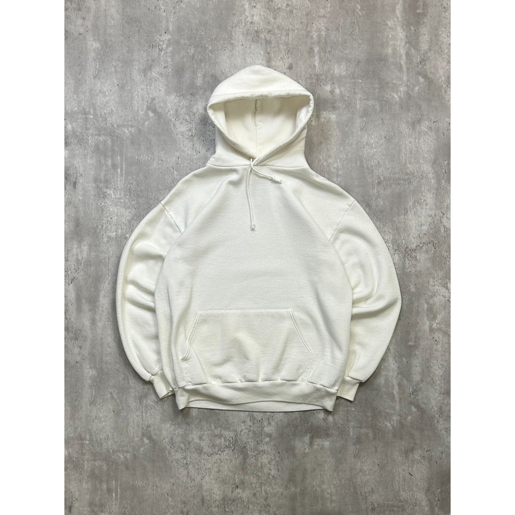 Vintage 90s JERZEES Blank Pullover Hooded White Sweatshirt Size Large