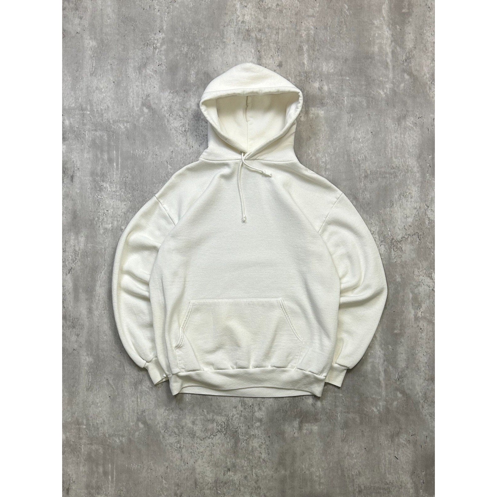 Vintage 90s JERZEES Blank Pullover Hooded White Sweatshirt Size Large