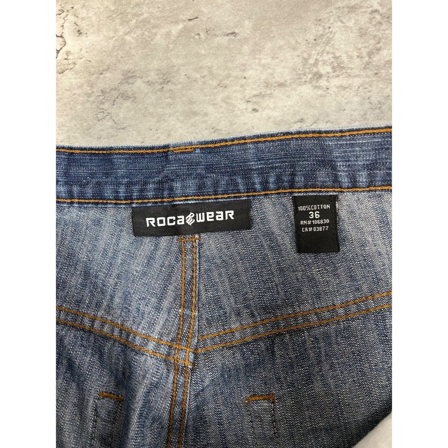 Vintage Y2K Roca Wear Embroidered Pockets Dark Wash Denim Pants Size 35