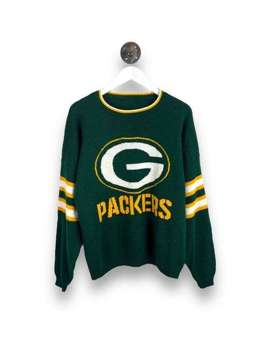 Vintage 90s Green Bay Packers NFL Graphic Knit Sweater Size Large Green