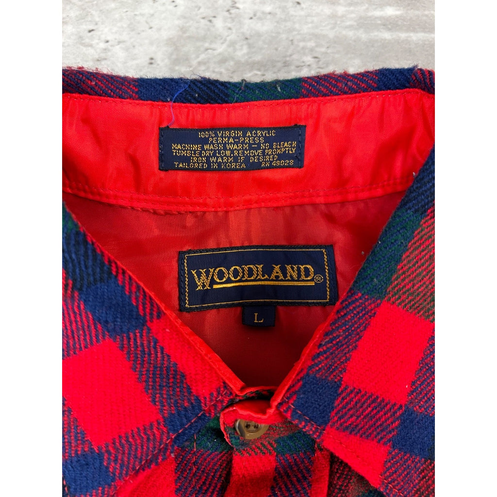 Vintage 90s Woodland Plaid Long Sleeve Double Pocket Button Up Shirt Size Large