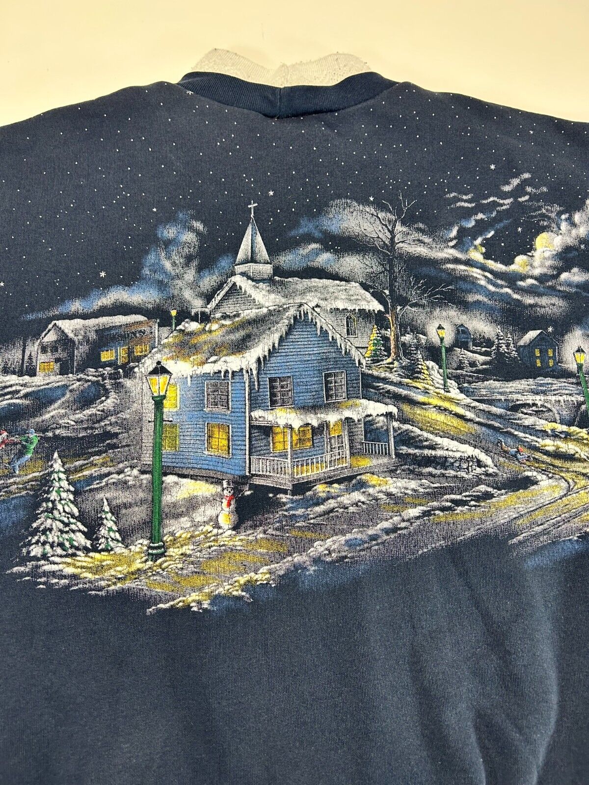 Vintage 90s Winter Landscape All Over Print Pull Over Sweatshirt Size Large Blue