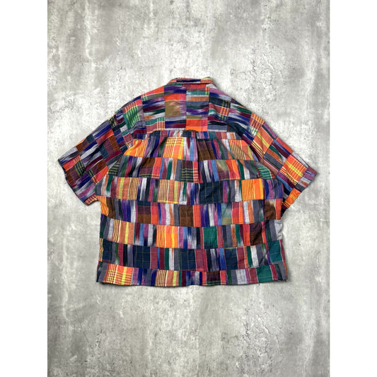 Vintage Chaps Patchwork Reworked Cropped Button Up Shirt Size Large