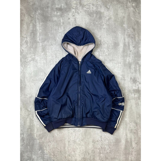 Vintage 90s Adidas Embroidered Logo Nylon Reversible Hooded Jacket Size Medium