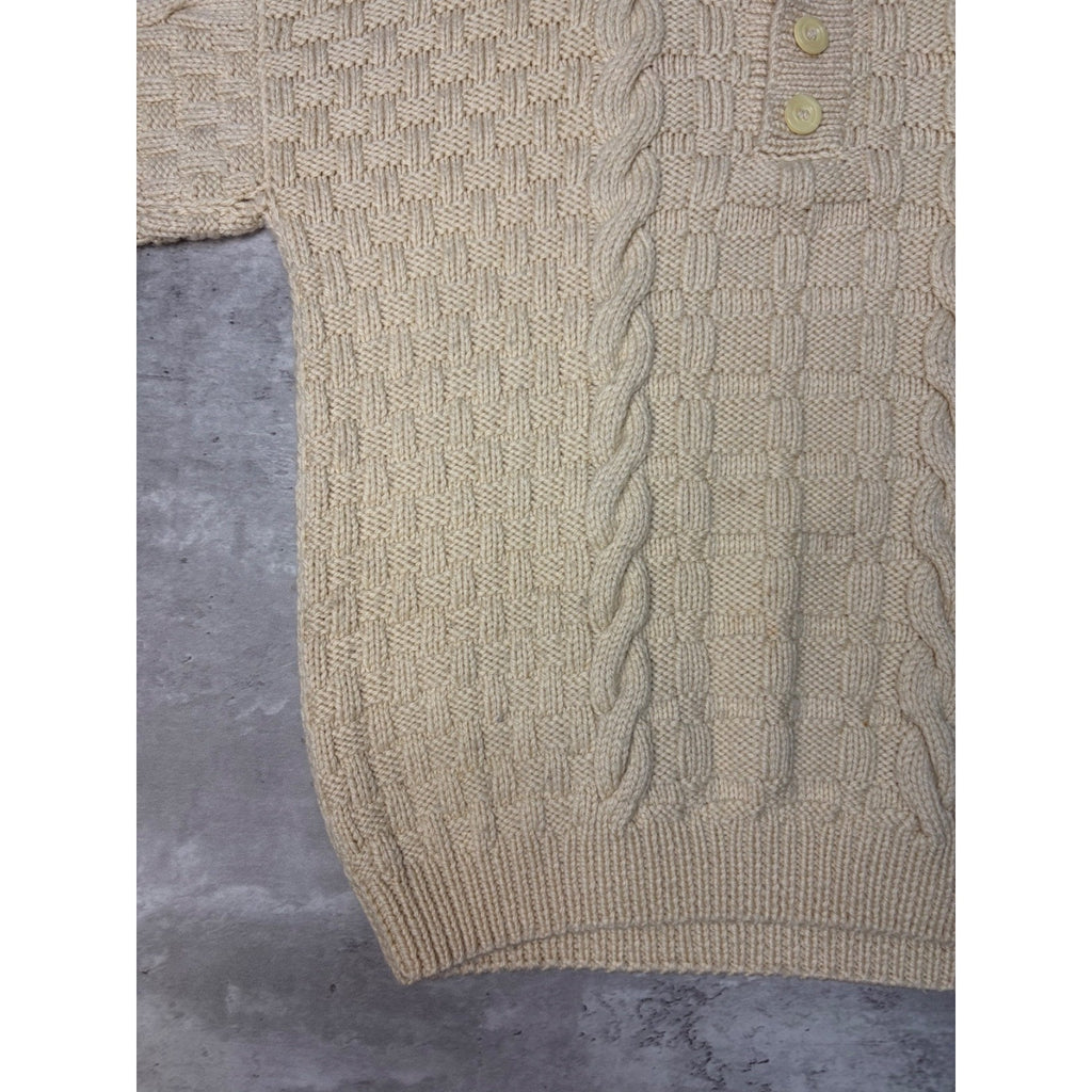 Vintage 80s/90s Cable Knit 1/4 Button Beige Knit Sweater Size Medium