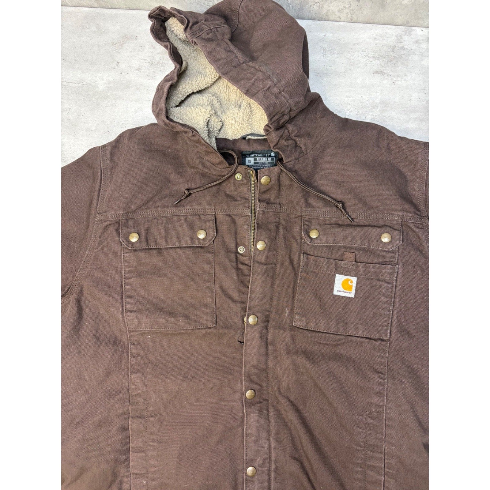 Carhartt Relaxed Fit Fleece Lined Hooded Chore Style Workwear Jacket Size XL