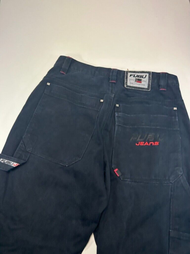 Vintage FUBU Jeans Baggy Fit Y2K Style Carpenter Pants Size 34 Black