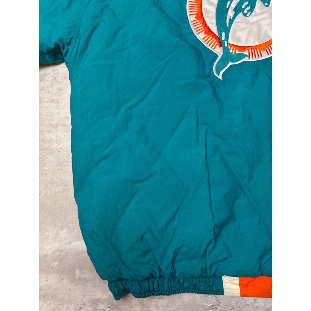Vintage 90s Miami Dolphins NFL Embroidered Starter Bomber Jacket Size Large