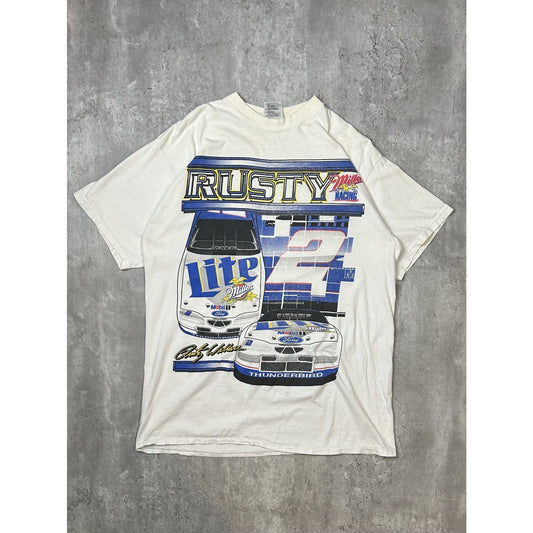 Vintage Rusty Wallace #2 Nascar Miller Lite Big Graphic T-Shirt Size Large White
