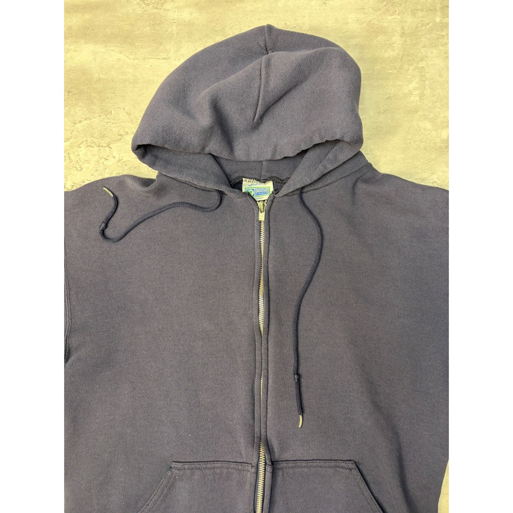 Vintage 90s Discus Athletic Blank Full Zip Navy Hooded Sweatshirt Size Medium