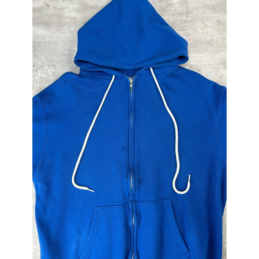 Vintage 80s Hanes Black Full Zip Blue Hooded Sweatshirt Size Large