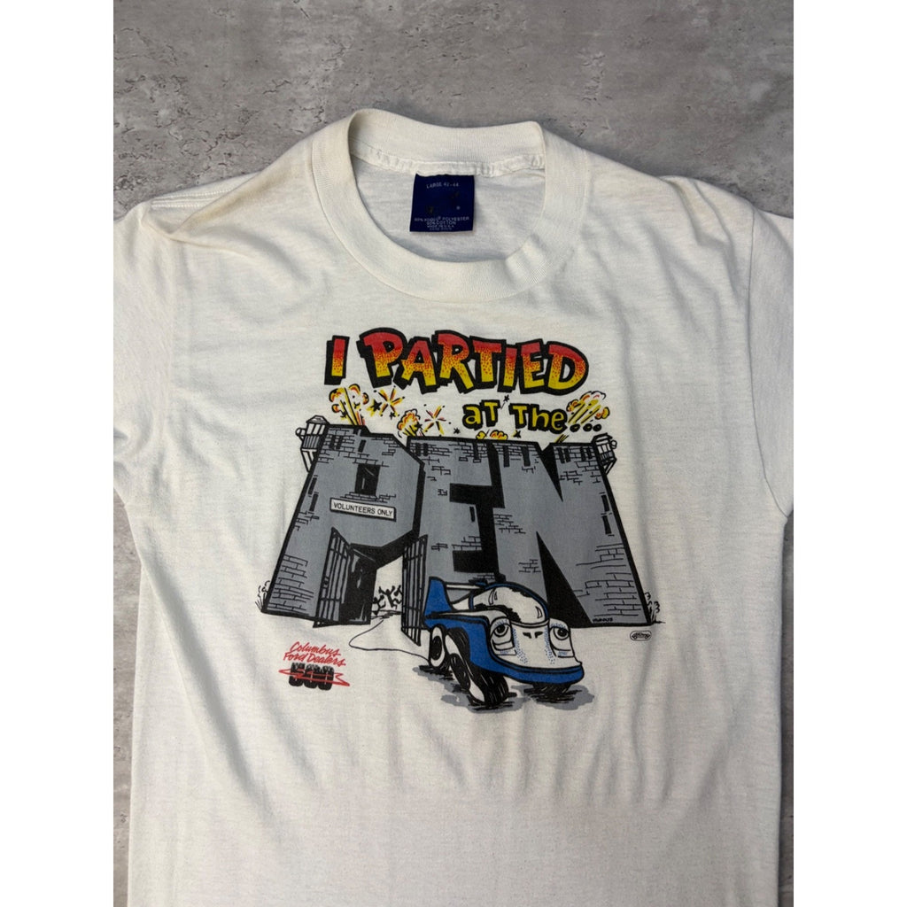 90s Columbus Ford Dealers 500 I Partied At The Pen Racing T-Shirt Size Large