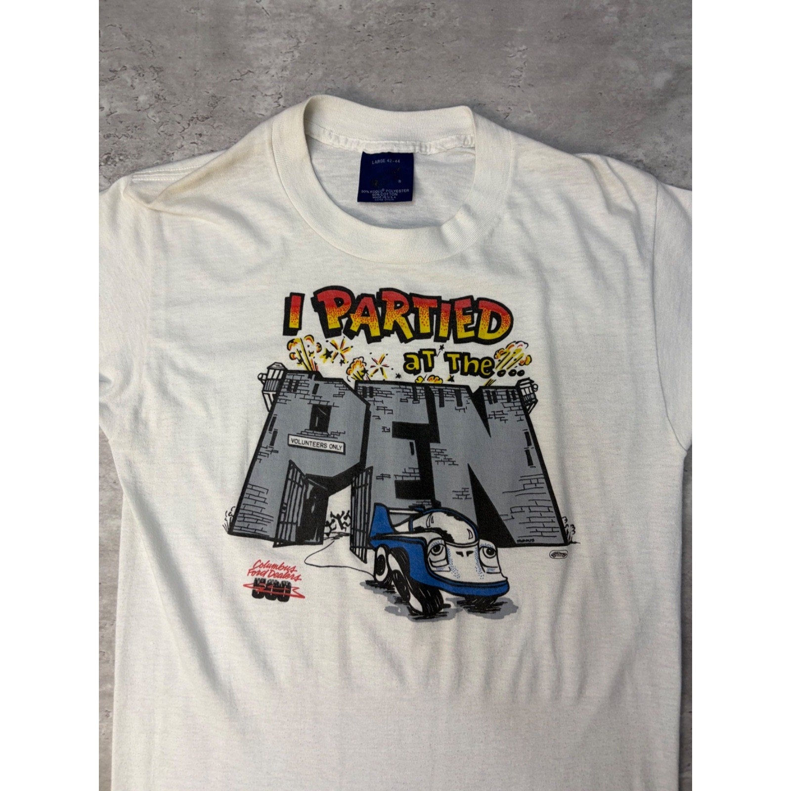 90s Columbus Ford Dealers 500 I Partied At The Pen Racing T-Shirt Size Large