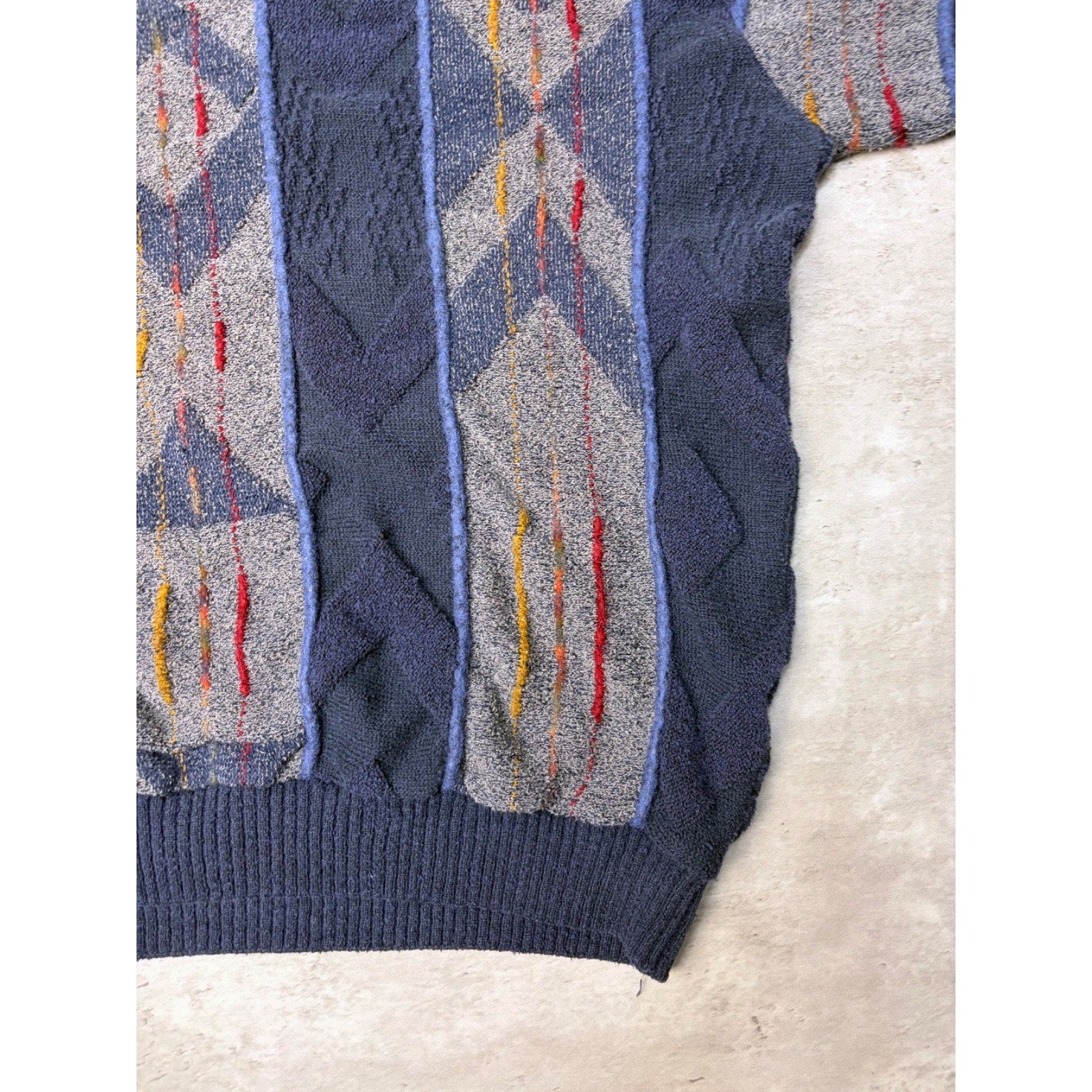 Vintage Tosani 3D Knit Style Textured Pattern Striped Sweater Size Large