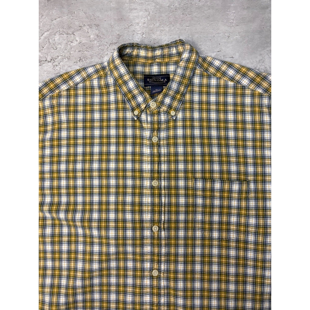 Vintage Sonoma Jean Company Plaid Single Pocket Cropped Button Up Shirt Size XL